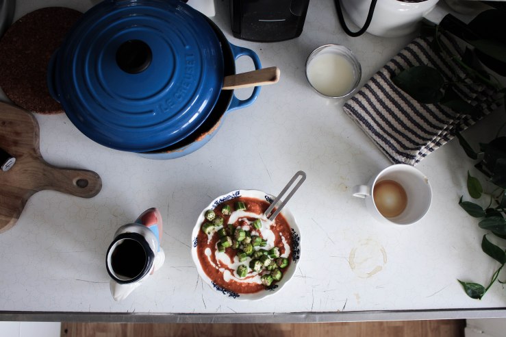 spicy peanut soup with okra, e.boockmeier